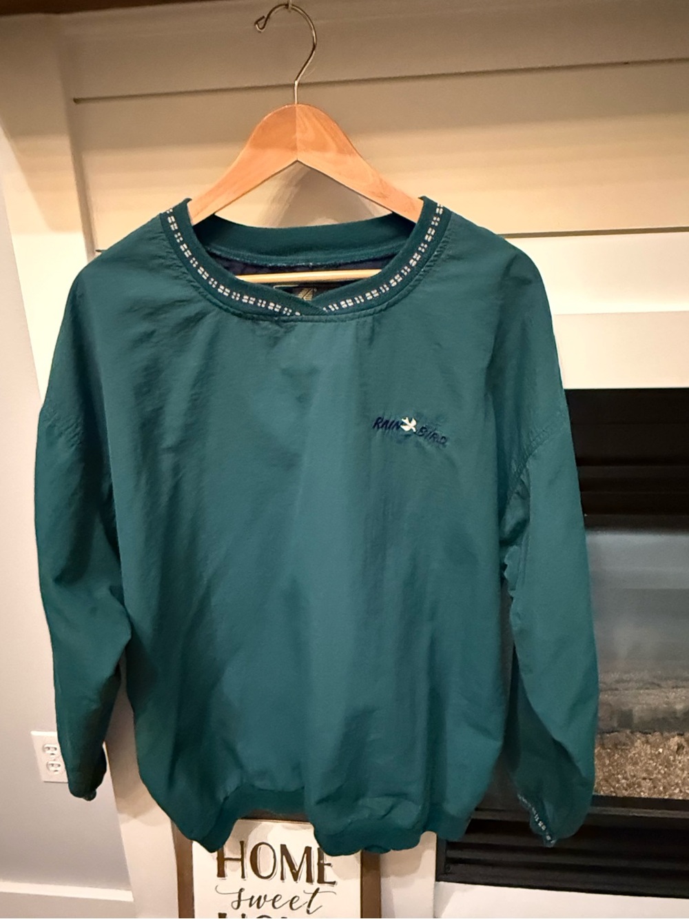Vintage Teal Crewneck Pullover Rain Bird  w/Embroidered Logo size Large